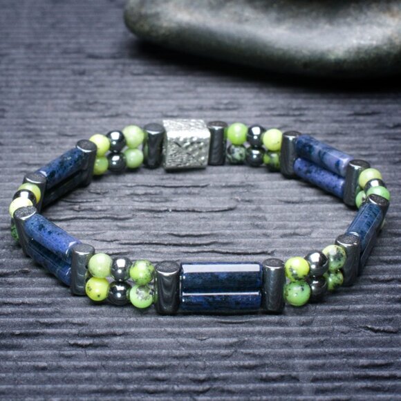 Dumortierite and Chrysoprase Double Power Bracelet - Picture 2 of 2